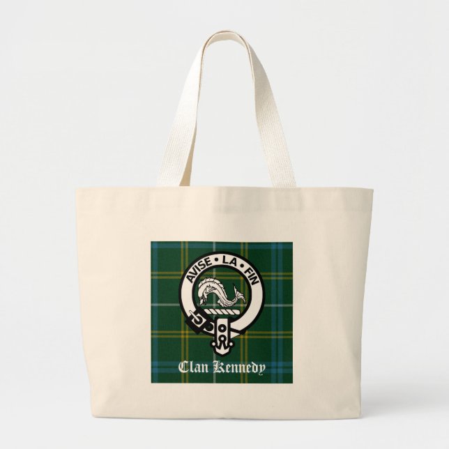 Clan Kennedy Crest Tartan Large Tote Bag (Front)