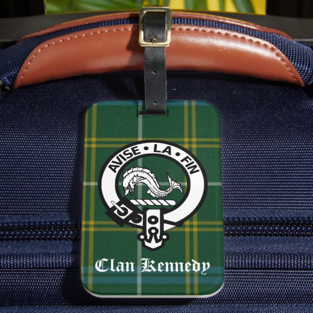 Clan Kennedy Crest Tartan Luggage Tag (Front Insitu 2)