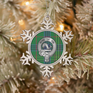 Clan Kennedy Crest & Tartan Snowflake Pewter Christmas Ornament