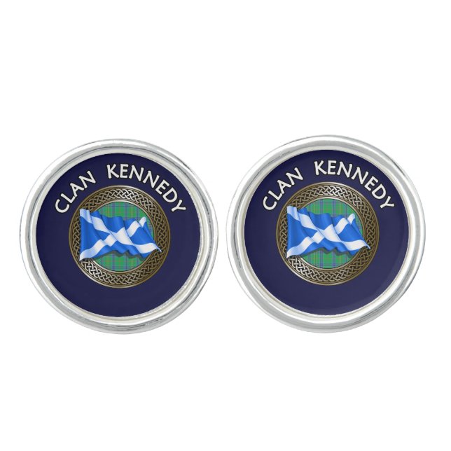 Clan Kennedy Tartan Knot & Flag Cufflinks (Front)