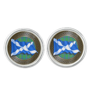 Clan Kennedy Tartan Knot & Flag Cufflinks