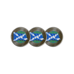 Clan Kennedy Tartan Knot & Flag Golf Ball Marker