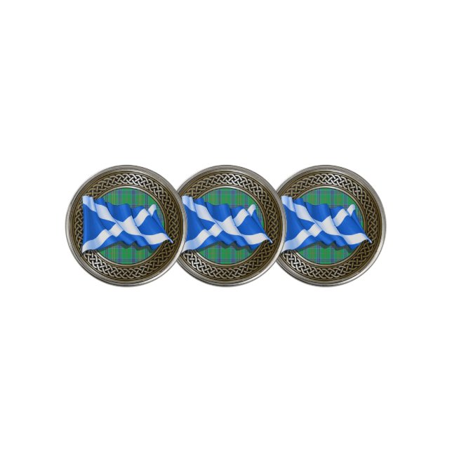 Clan Kennedy Tartan Knot & Flag Golf Ball Marker (3 Up)