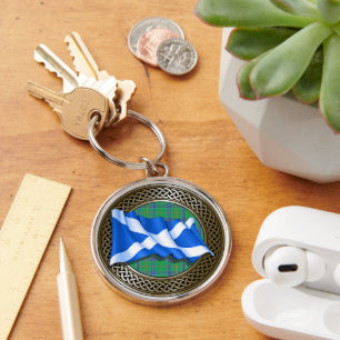 Clan Kennedy Tartan Knot & Flag Keychain