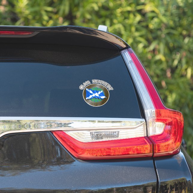 Clan Kennedy Tartan Knot & Flag Sticker (Car Side)