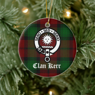 Clan Kerr Crest Badge and Tartan Ceramic Ornament