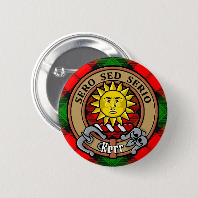 Clan Kerr Crest over Tartan Button (Front & Back)