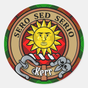 Clan Kerr Crest over Tartan Classic Round Sticker