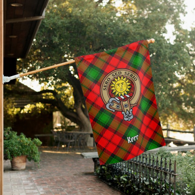 Clan Kerr Crest over Tartan House Flag (In SItu)