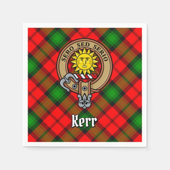 Clan Kerr Crest over Tartan Napkins (Front)