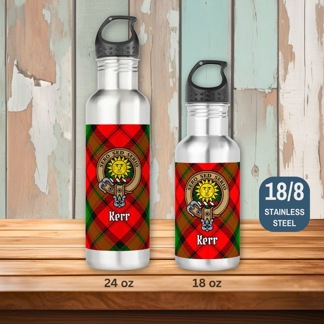 Clan Kerr Crest over Tartan Stainless Steel Water Bottle (Creator Uploaded)