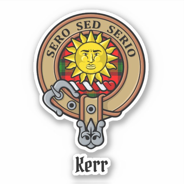 Clan Kerr Crest over Tartan Sticker (Front)