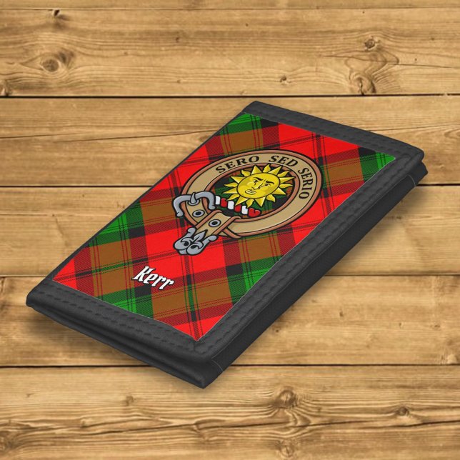 Clan Kerr Crest over Tartan Trifold Wallet (Creator Uploaded)
