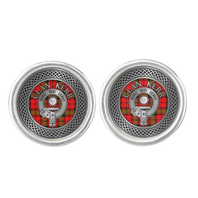 Clan Kerr Crest & Tartan Knot Cufflinks (Front)