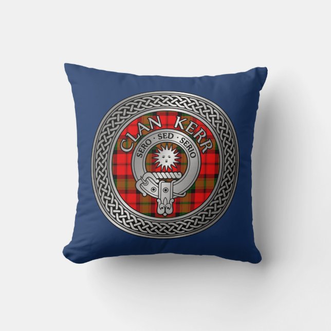 Clan Kerr Crest & Tartan Knot Throw Pillow (Front)