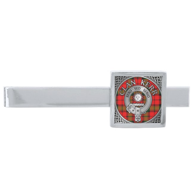 Clan Kerr Crest & Tartan Silver Finish Tie Bar (Front)