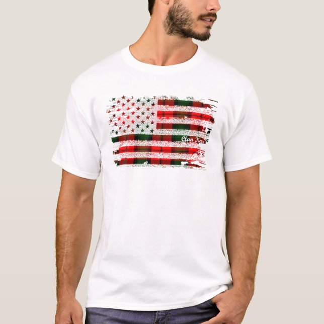 Clan Kerr Surname American Flag Scottish Tartan T-Shirt (Front)