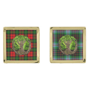 Clan Kerr Tartan And Celtic Tree Of Life Gold Cufflinks