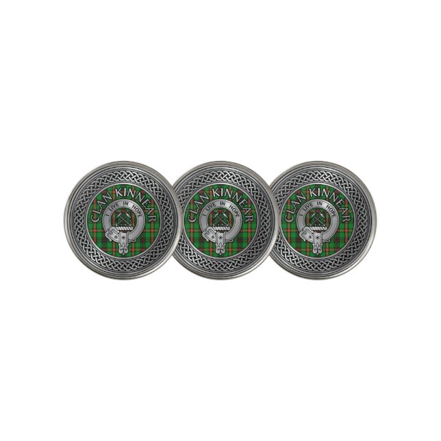 Clan Kinnear Crest & Tartan Knot Golf Ball Marker (3 Up)