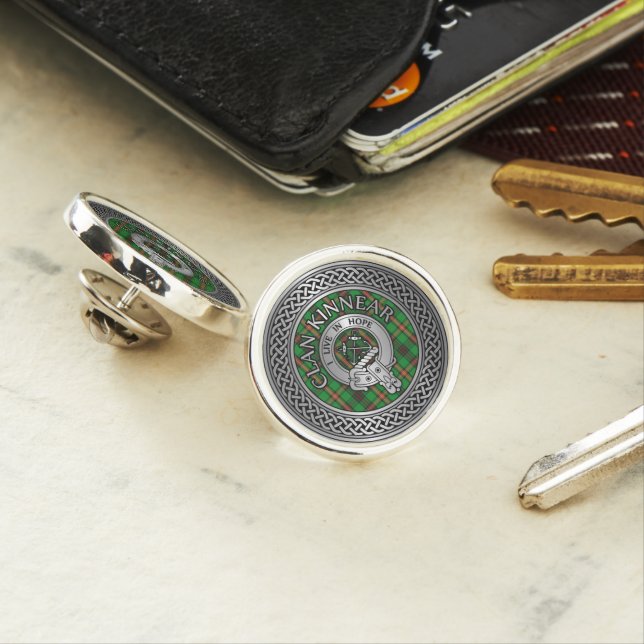 Clan Kinnear Crest & Tartan Knot Lapel Pin (In Situ)