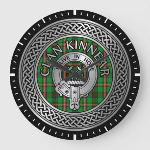 Clan Kinnear Crest & Tartan Knot Large Clock