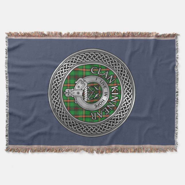 Clan Kinnear Crest & Tartan Knot Throw Blanket (Front)