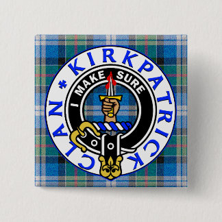 CLAN KIRKPATRICK CREST on TARTAN SQUARE Button