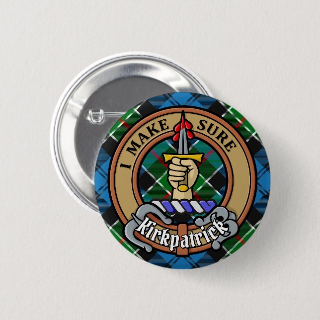 Clan Kirkpatrick Crest over Tartan Button (Front & Back)