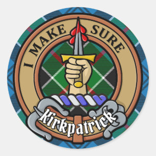 Clan Kirkpatrick Crest over Tartan Classic Round Sticker