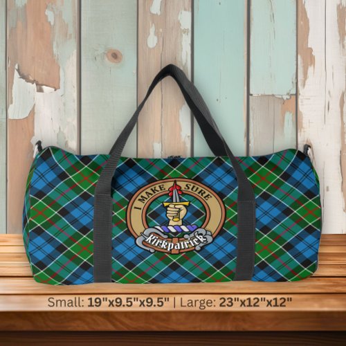 Clan Kirkpatrick Crest over Tartan Duffle Bag