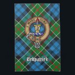 Clan Kirkpatrick Crest over Tartan Kitchen Towel<br><div class="desc">Clan Kirkpatrick crest badge surrounded by a strap and buckle over tartan background. Custom text.</div>