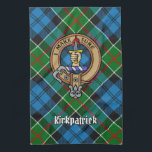 Clan Kirkpatrick Crest over Tartan Kitchen Towel<br><div class="desc">Clan Kirkpatrick crest badge surrounded by a strap and buckle over tartan background. Custom text.</div>
