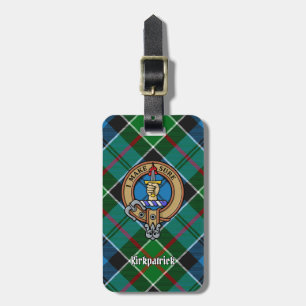 Clan Kirkpatrick Crest over Tartan Luggage Tag