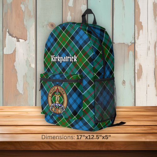 Clan Kirkpatrick Crest over Tartan Printed Backpack
