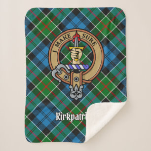 Clan Kirkpatrick Crest over Tartan Sherpa Blanket