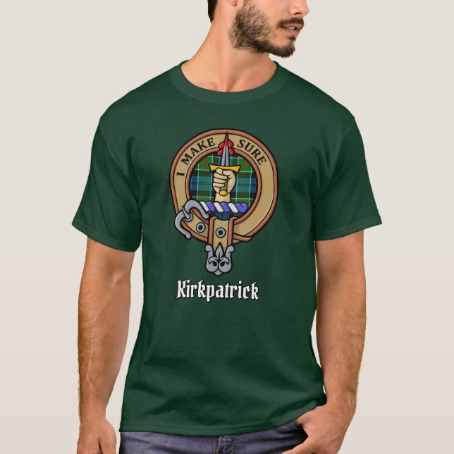 Clan Kirkpatrick Crest over Tartan T-Shirt (Front)