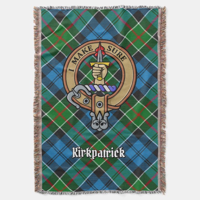 Clan Kirkpatrick Crest over Tartan Throw Blanket (Front Vertical)