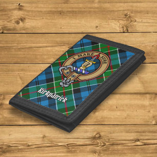Clan Kirkpatrick Crest over Tartan Trifold Wallet