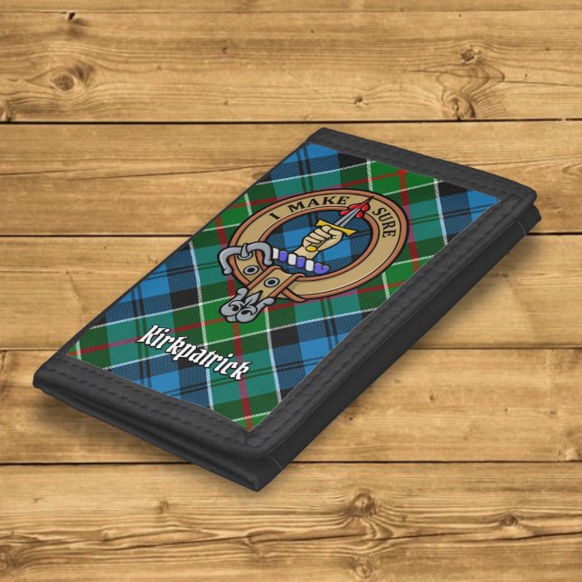 Clan Kirkpatrick Crest over Tartan Trifold Wallet (Creator Uploaded)