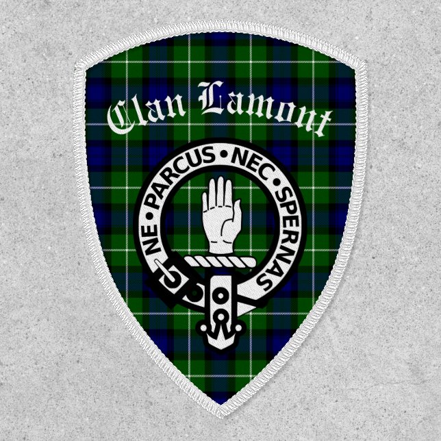 Clan Lamont Crest Badge and Tartan Iron On Patch (Front)