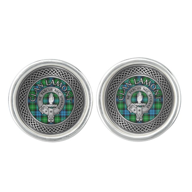 Clan Lamont Crest & Tartan Knot Cufflinks (Front)