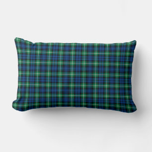 Clan Lamont Tartan Royal Blue and Green Plaid Lumbar Pillow