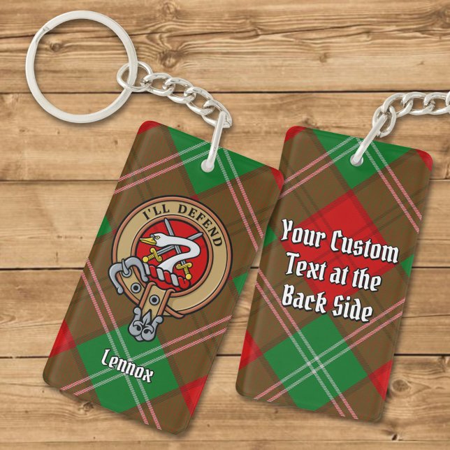 Clan Lennox Crest over Tartan Keychain (Creator Uploaded)