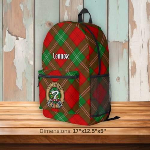 Clan Lennox Crest over Tartan Printed Backpack