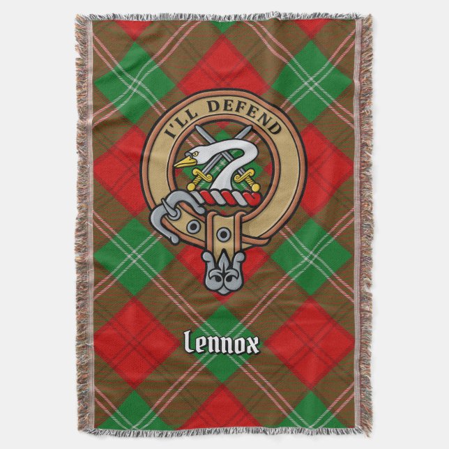 Clan Lennox Crest over Tartan Throw Blanket (Front Vertical)