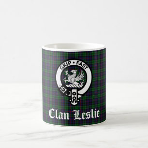 Clan Leslie Crest Badge and Tartan Coffee Mug