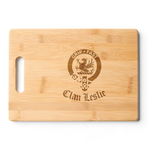 Clan Leslie Crest Badge and Tartan  Cutting Board