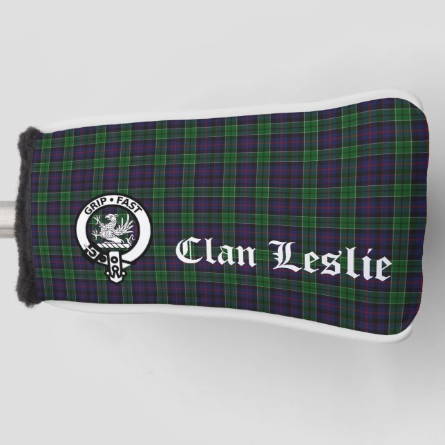 Clan Leslie Crest Badge and Tartan  Golf Head Cover (Front)