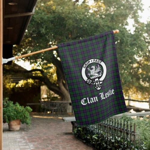 Clan Leslie Crest Badge and Tartan House Flag