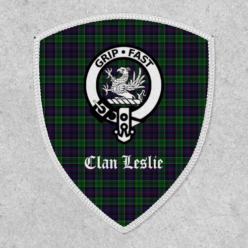 Clan Leslie Crest Badge and Tartan Iron On Patch